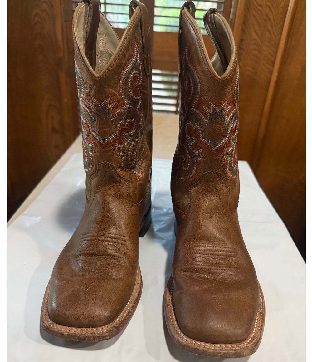 Old West Youth Size 2.5D Brown Leather Western Boots